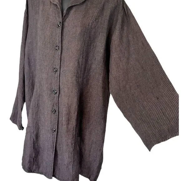 Flax by Jeanne Engelhart Linen Longline Striped Lagenlook Jacket - Picture 4 of 10